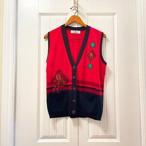 Vintage Holiday Sunflower Sweater Vest Red & Black